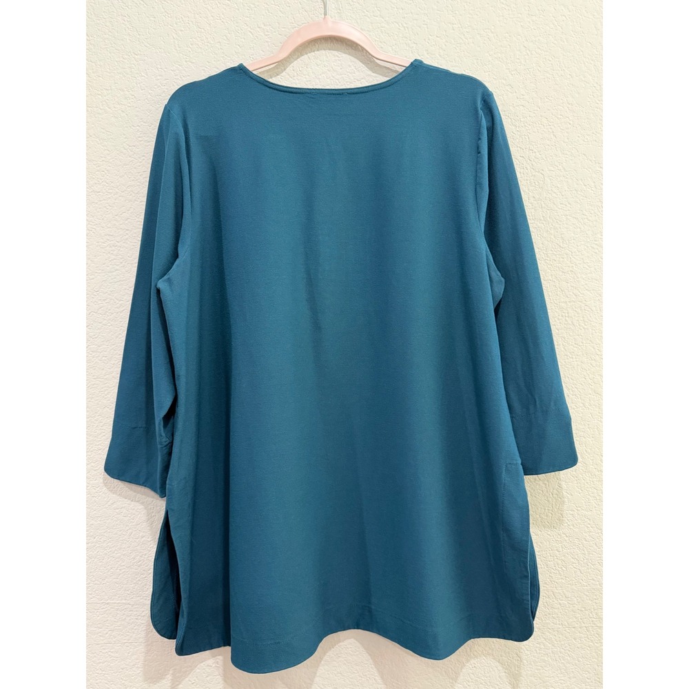 Eileen Fisher Stretch Crepe Tunic Top Teal Blue 1X 3/4 Sleeve Travel Relaxed Fit - Picture 6 of 8